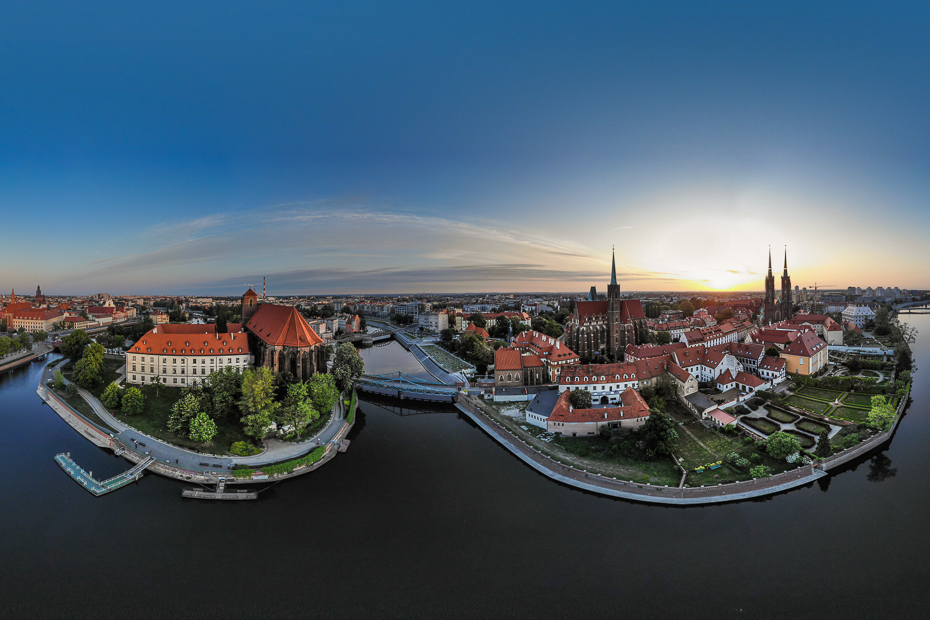  Ostrów Tumski Krajobraz Mavic Air arteria wodna niebo Miasto punkt orientacyjny obszar miejski cityscape woda widok z lotu ptaka fotografia panorama