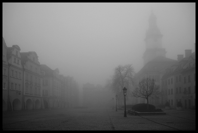  Jelenia Góra Krajobraz miasto architektura Nikon D70 AF-S Zoom-Nikkor 18-70mm f/3.5-4.5G IF-ED mgła zamglenie czarny czarny i biały atmosfera niebo fotografia monochromatyczna drzewo ranek fotografia