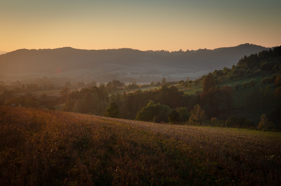  Pola Trzebieszowice 0 Nikon D7000 AF-S Zoom-Nikkor 17-55mm f/2.8G IF-ED niebo świt pole wzgórze ranek łąka zamglenie średniogórze atmosfera obszar wiejski